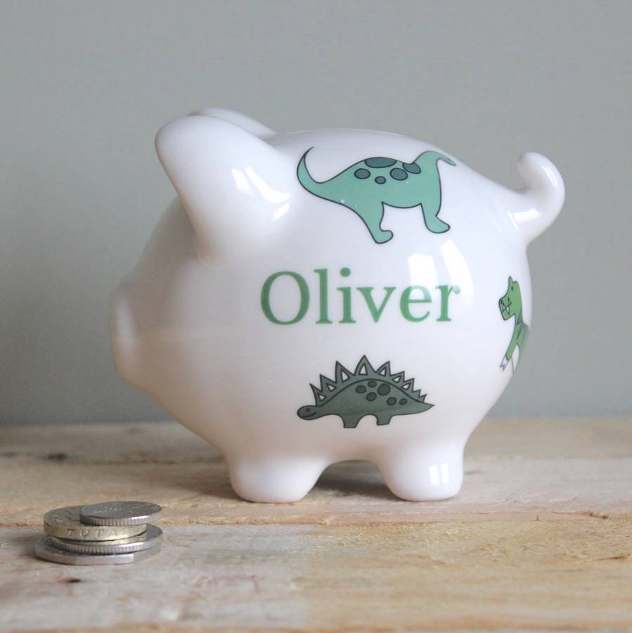 personalised dinosaur piggy bank by sparkle ceramics