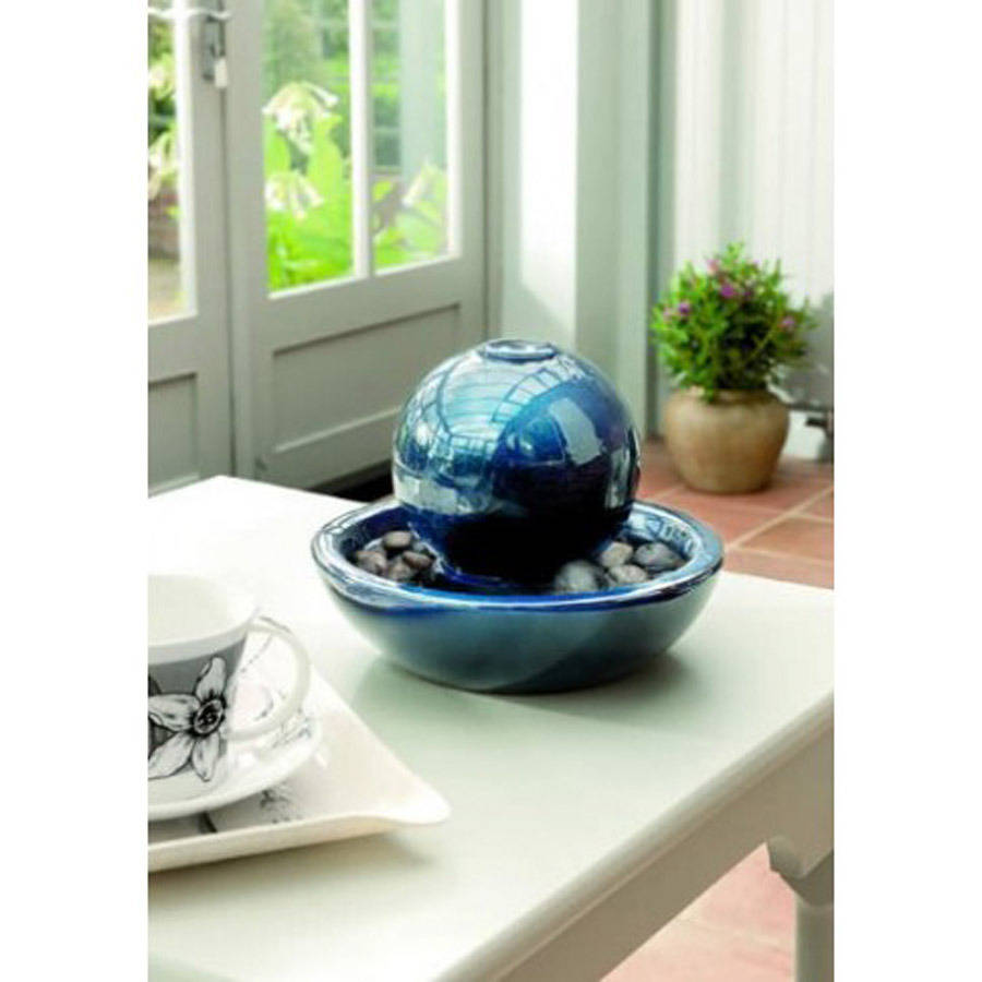 water feature fountain / ceramic blue orb with light by garden selections