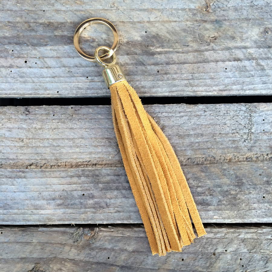 handmade suede tassel key ring by miller and jeeves