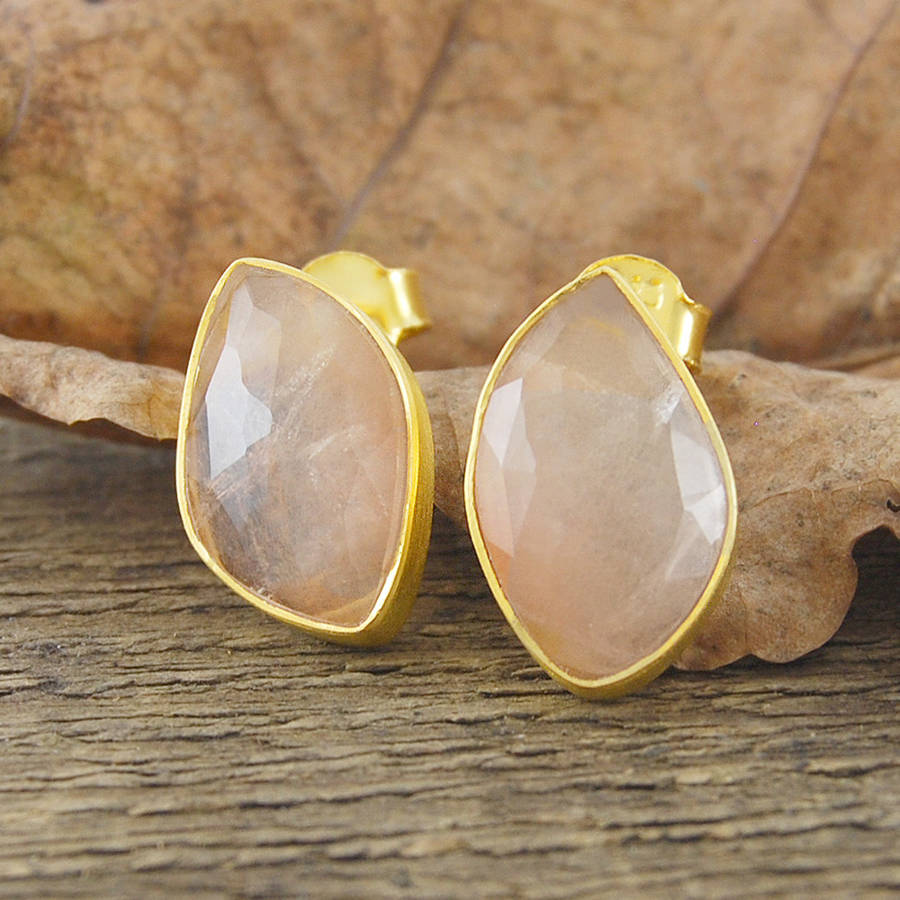 golden rutilated quartz stud earrings by embers gemstone jewellery