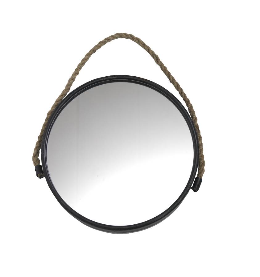 black framed round mirror with rope by posh totty designs interiors