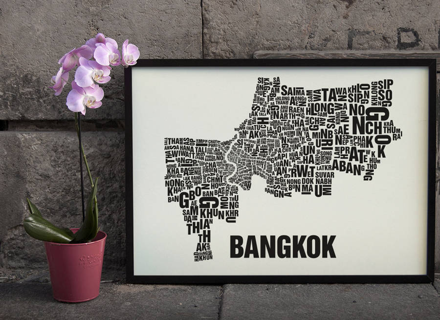 bangkok letter map screen print by silk screen maps