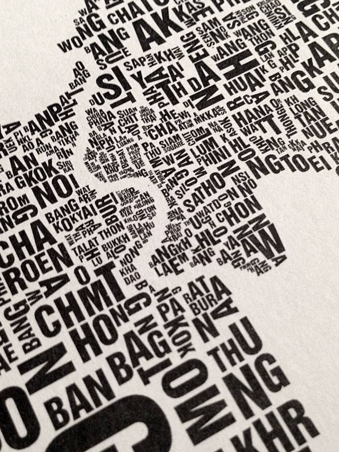bangkok letter map screen print by silk screen maps