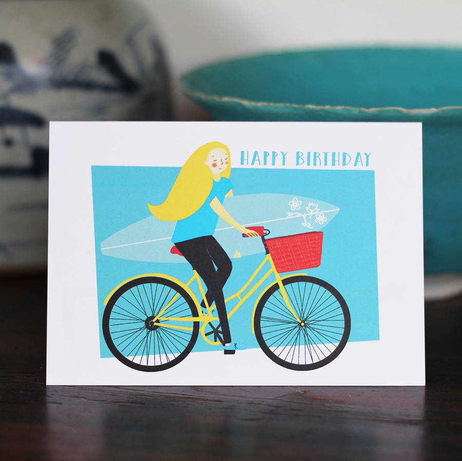 surf girl birthday card by seablue designs