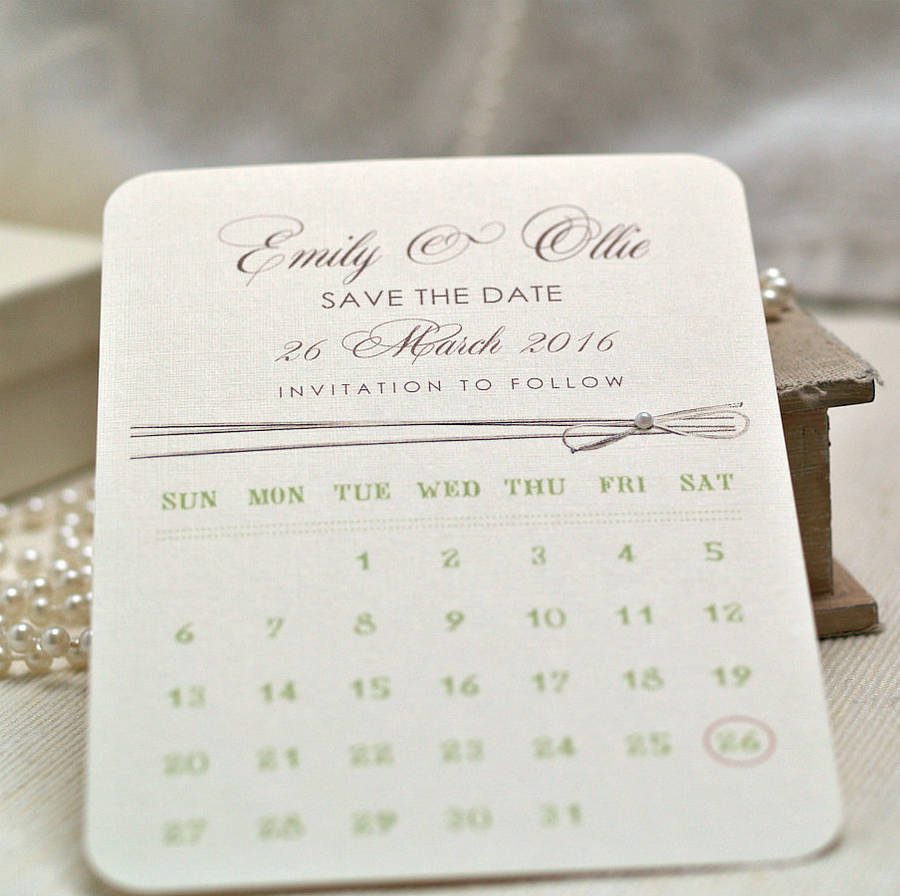 'calendar style' personalised save the date cards by beautiful day