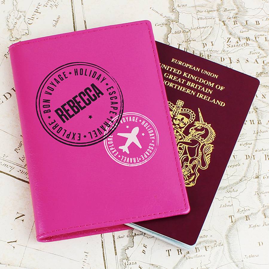 personalised pink stamped passport holder by chalk and cheese