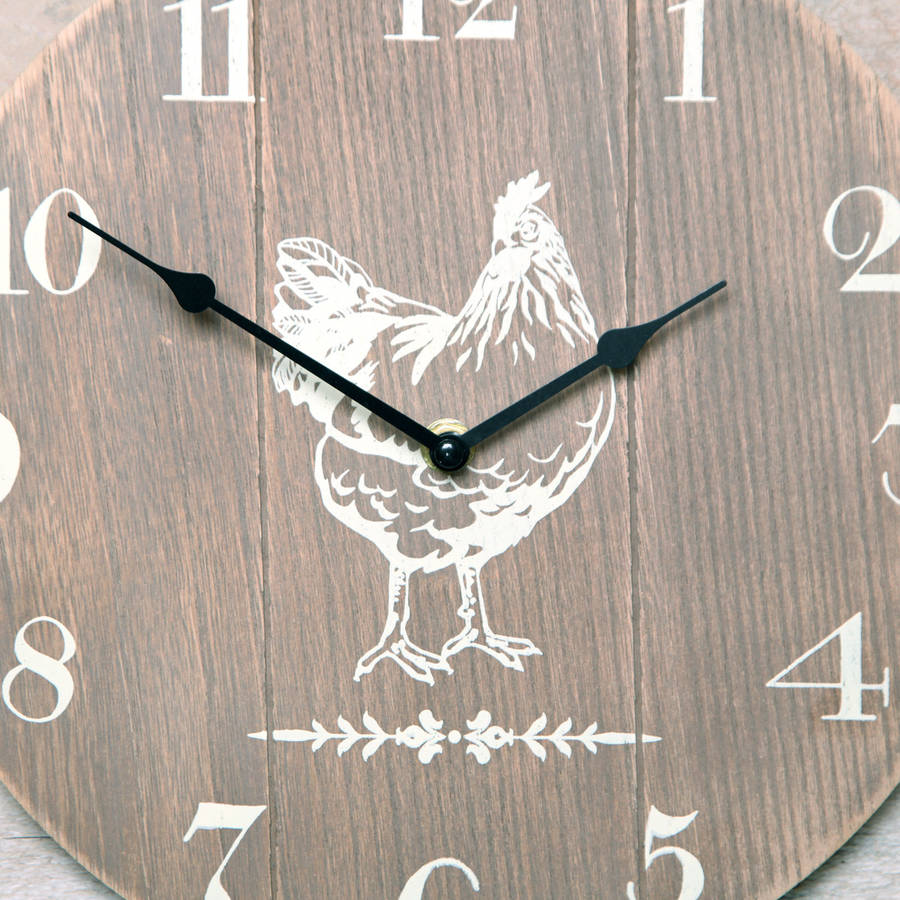 wooden country distressed hen clock by red berry apple