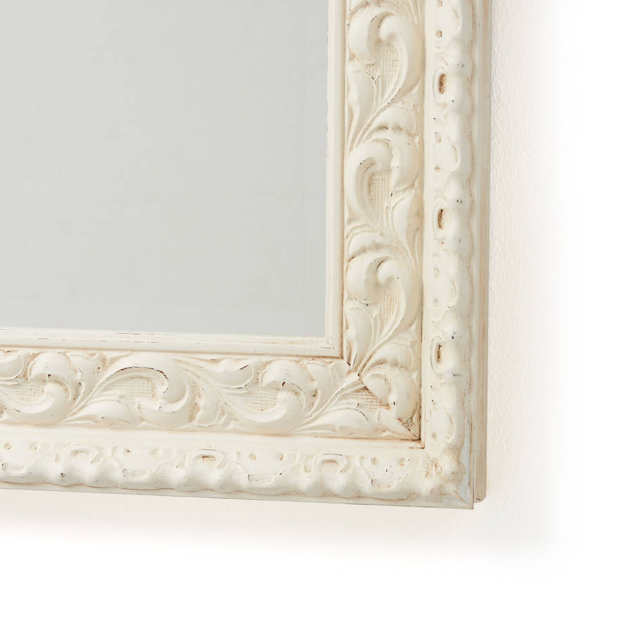 handmade ornate white old wood framed mirror by horsfall & wright