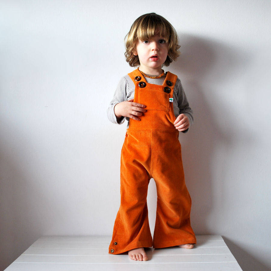corduroy flared children's dungarees tangerine by olive and vince