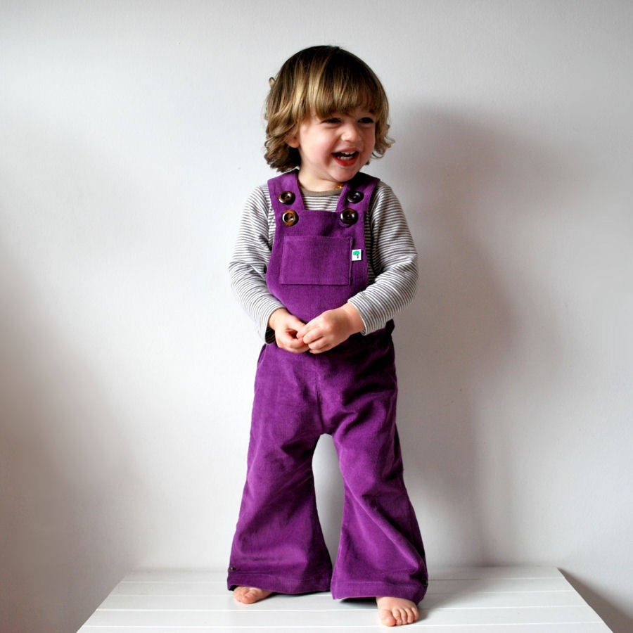 corduroy flared children's dungarees plum by olive and vince