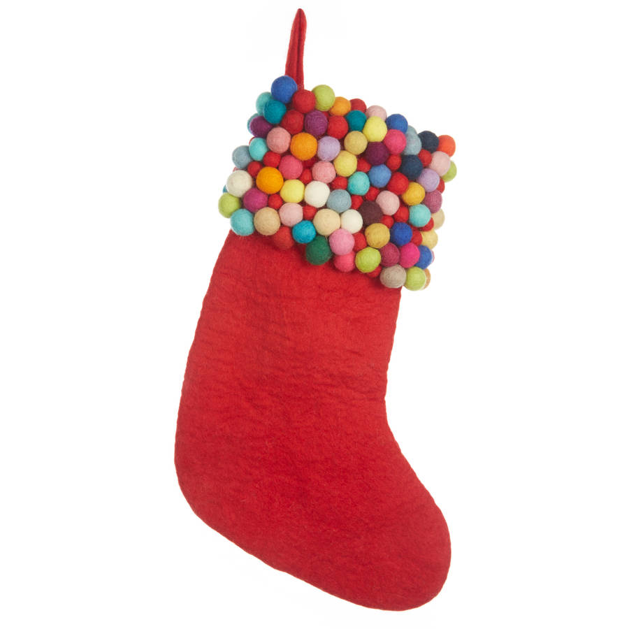 handmade felt ball christmas stocking by felt so good