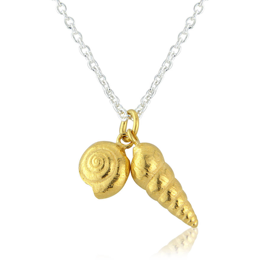 two little silver shells necklace with gold vermeil by charlotte lowe