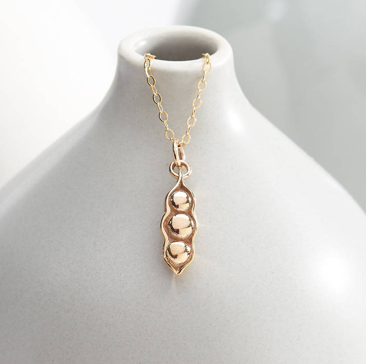 gold three peas in a pod necklace by suzy q designs