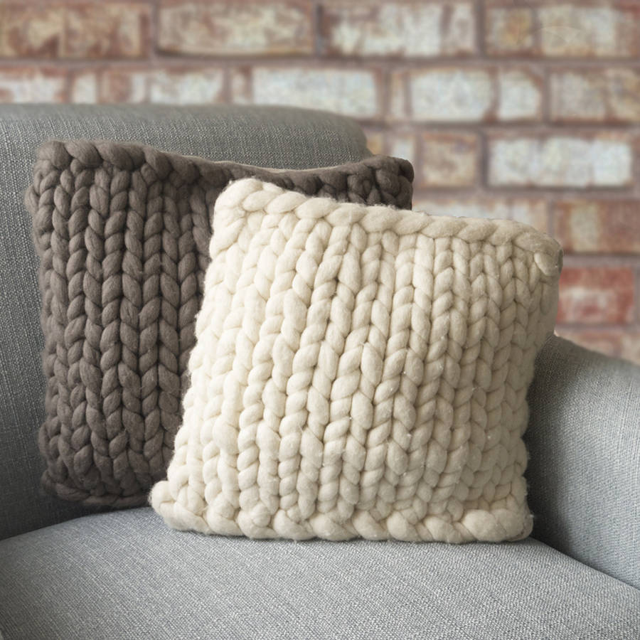 barnstaple chunky knitted panel cushion by lauren aston