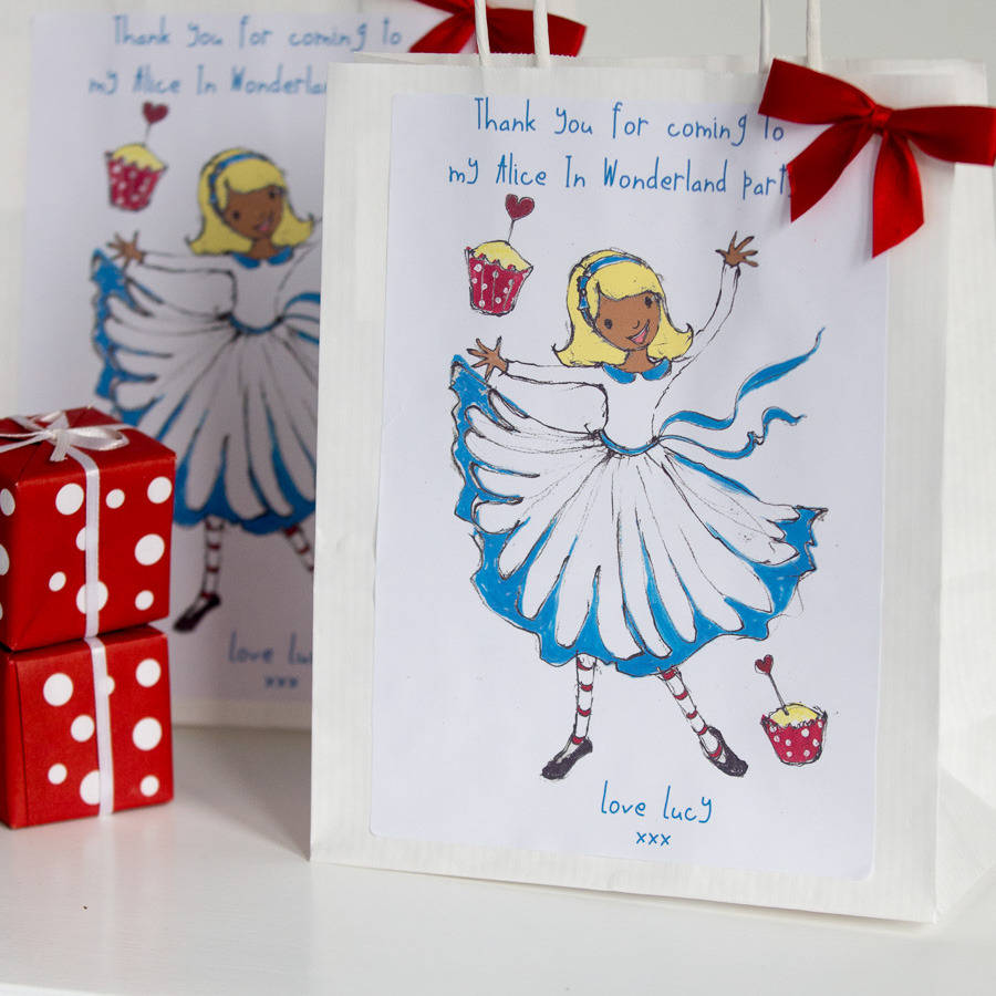 alice in wonderland personalised party bag by caragh buxton