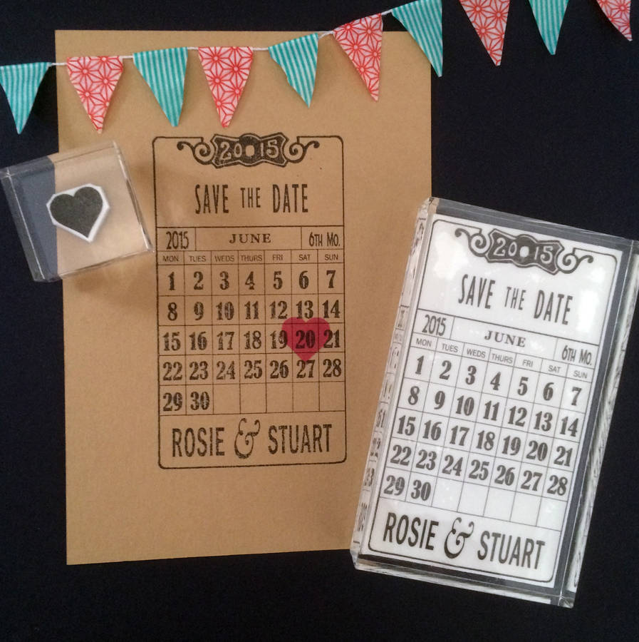 deco calendar 'save the date' stamp set by bloomfield & rolfe