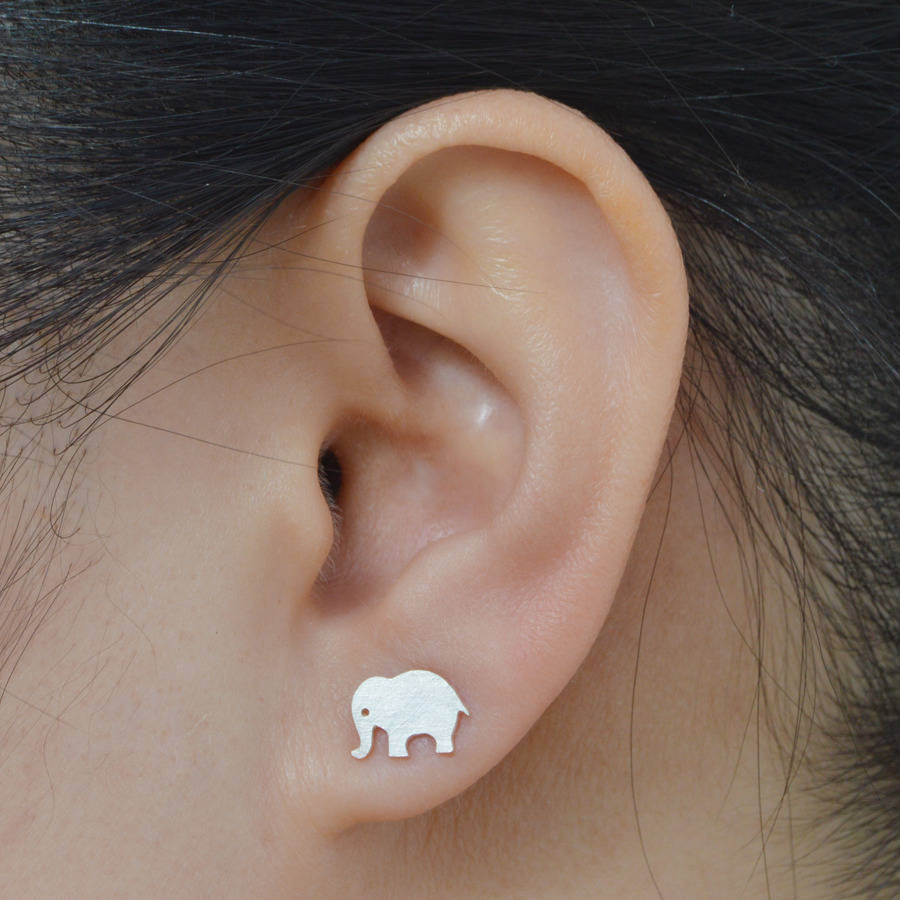 elephant earring studs in sterling silver by huiyi tan