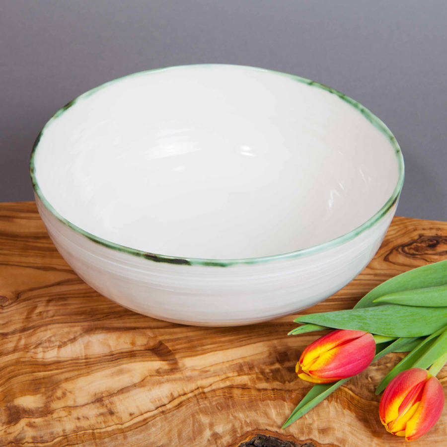 ceramic porcelain copper green rim salad bowl by kirsty adams ceramics