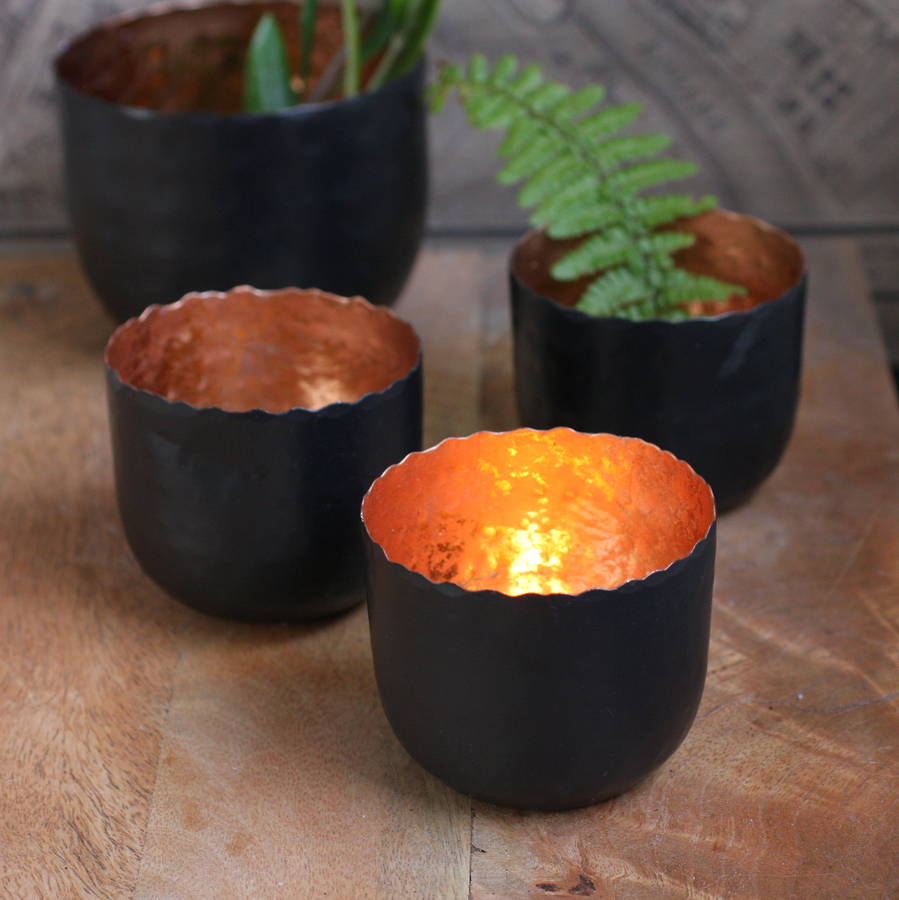 copper and black hammered votive by magpie living