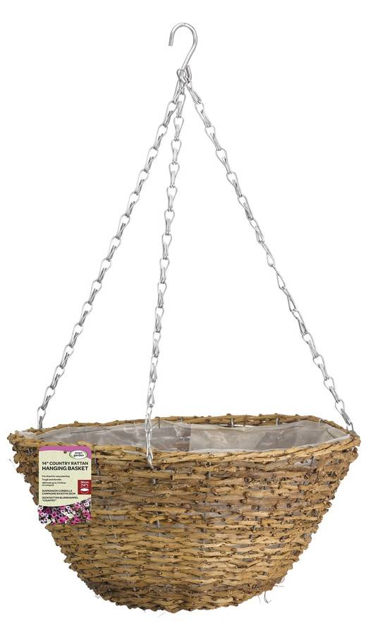 natural country rattan hanging basket 35cm by garden selections