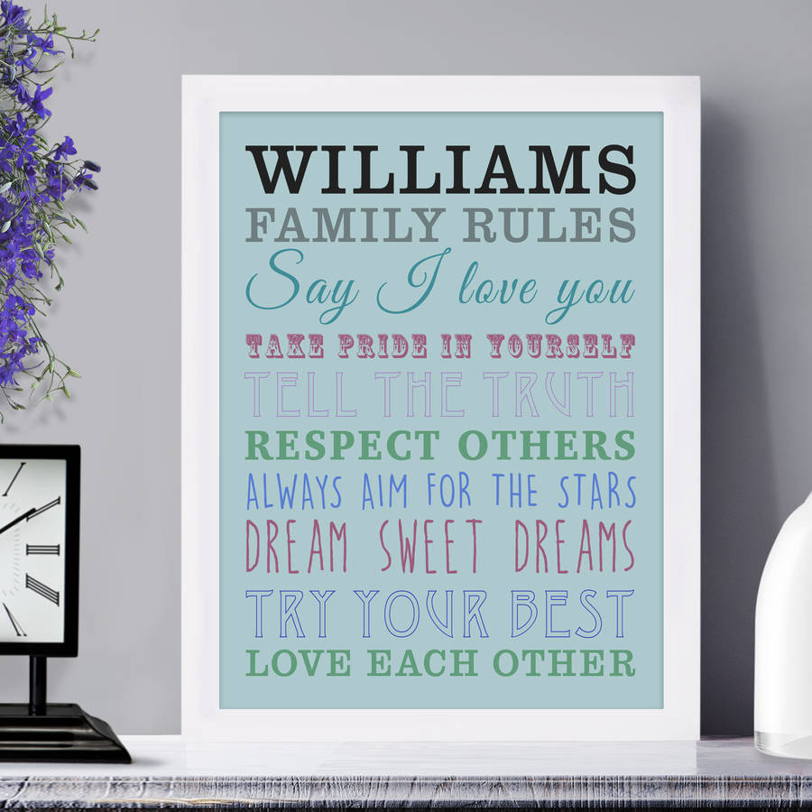 personalised 'family rules' art by cherry pete