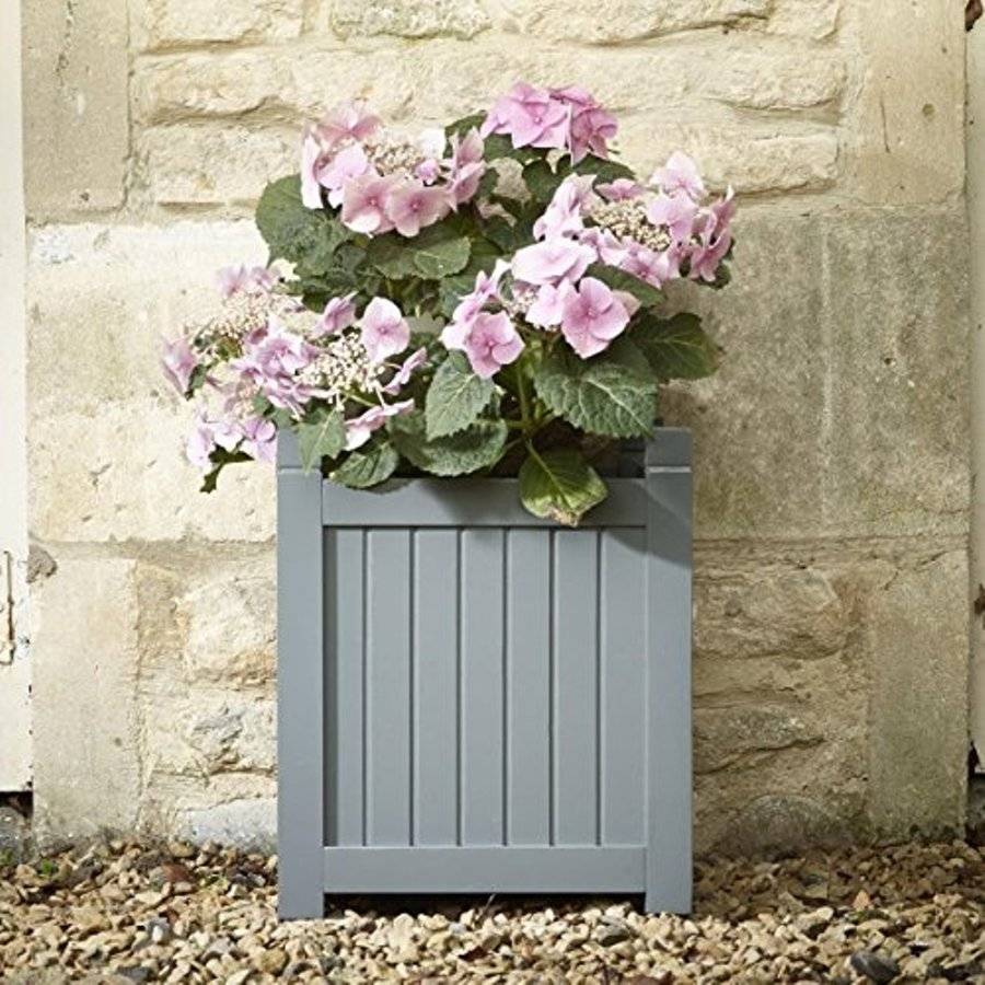 elegant hardwood planter in down pipe grey by garden selections