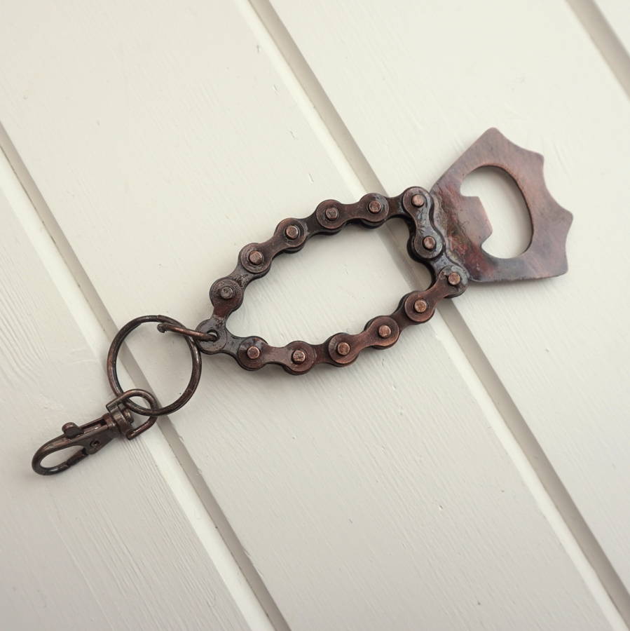 bike chain key ring and bottle opener by siop gardd