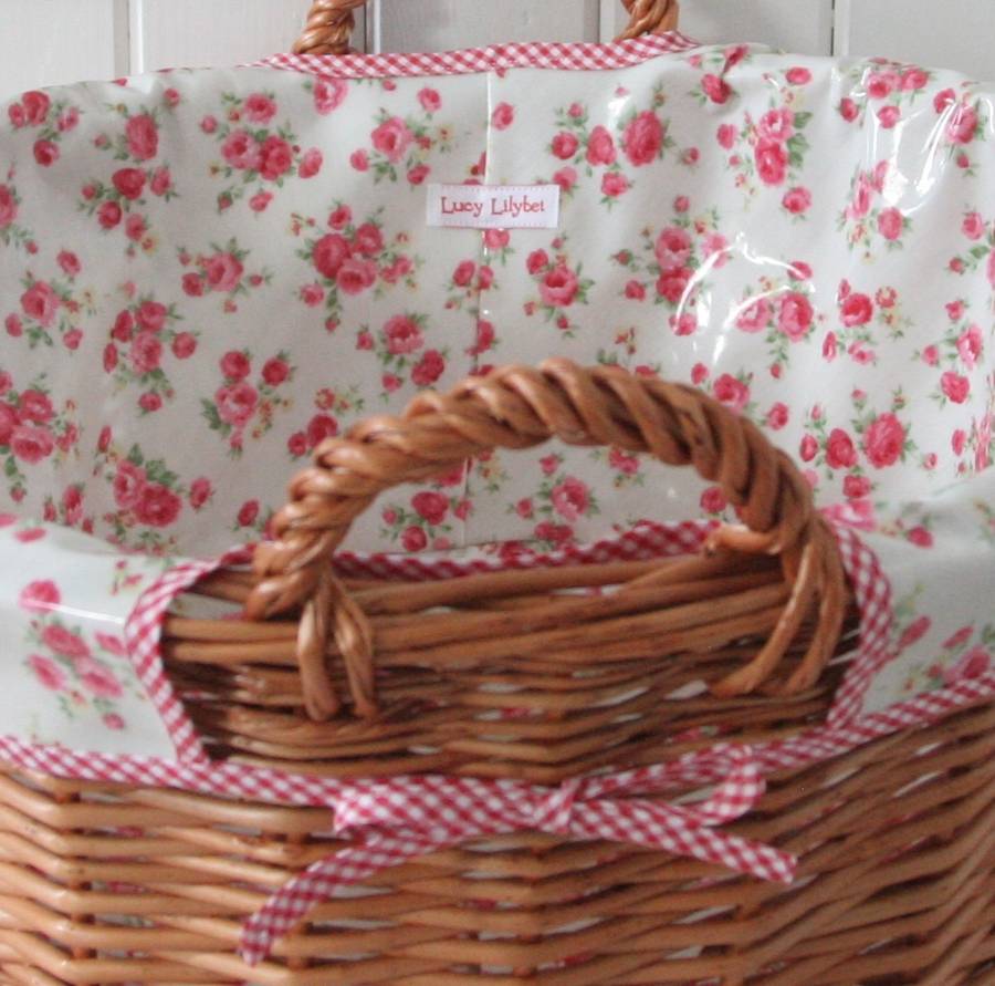 floral oilcloth lined laundry basket by lucy lilybet