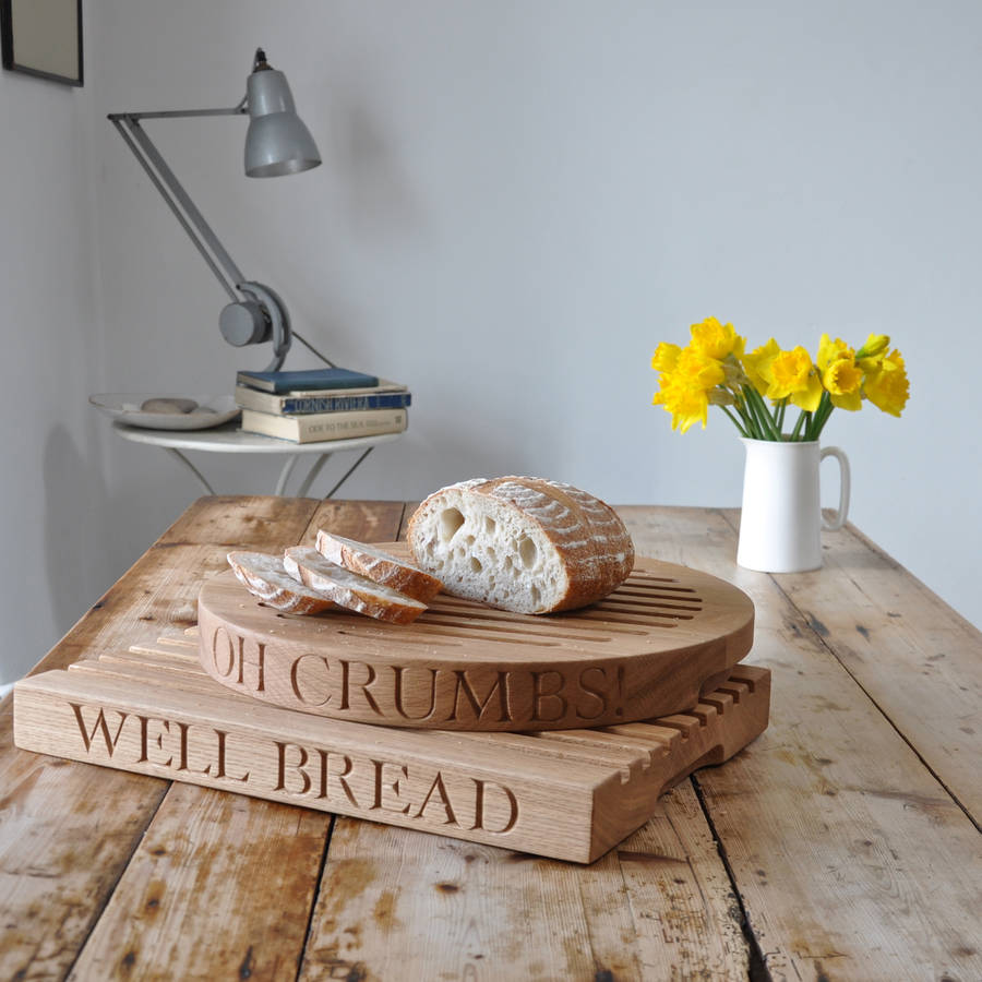 personalised oak slatted bread board by the oak & rope company