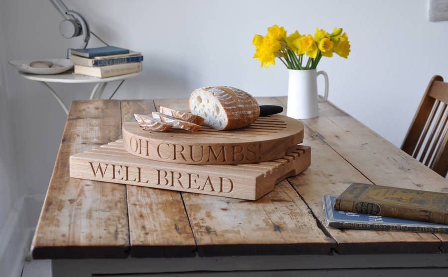 personalised oak slatted bread board by the oak & rope company
