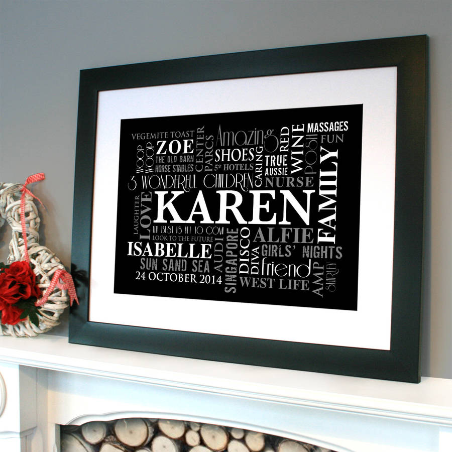 personalised word cloud typographic art by cherry pete