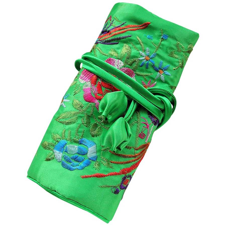 silk embroidered jewellery roll by plum & ivory