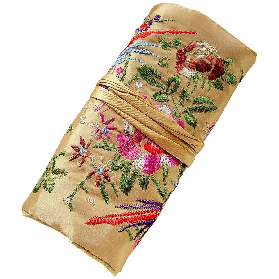 silk embroidered jewellery roll by plum & ivory