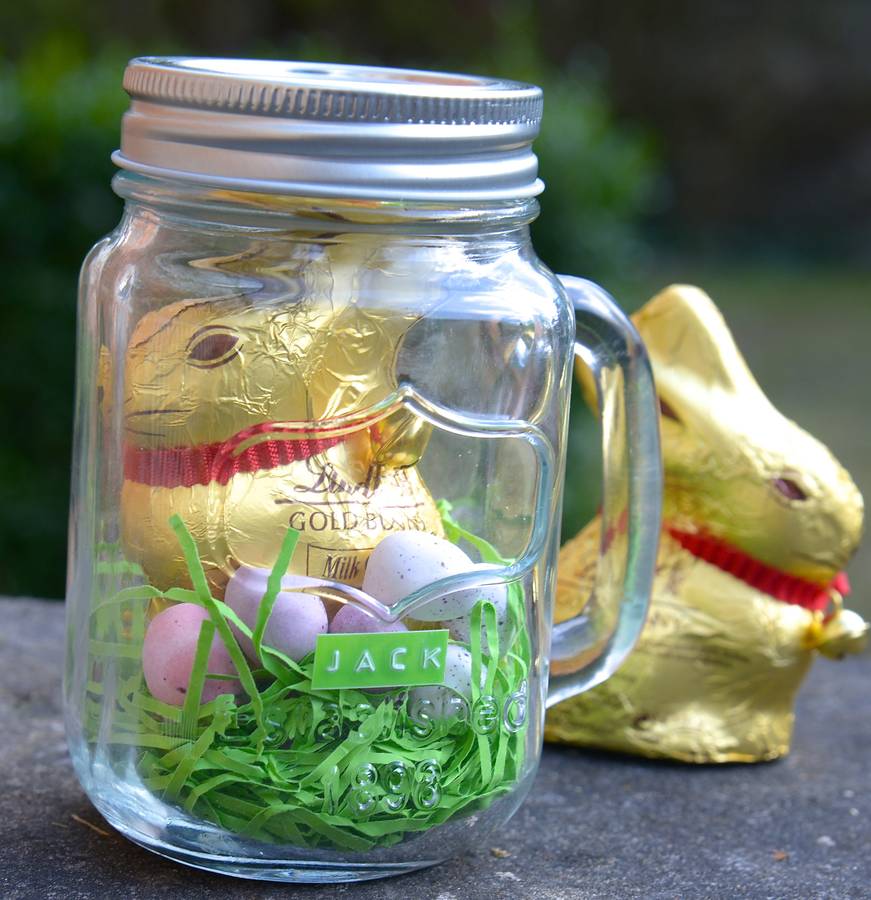 personalised chocolate bunny in a mason jar by thelittleboysroom