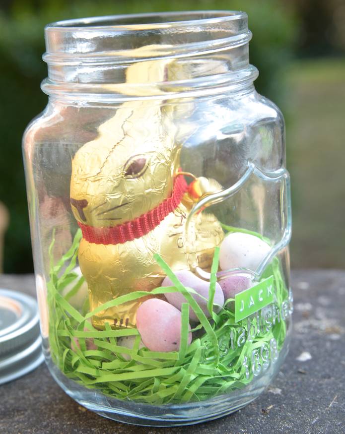 personalised chocolate bunny in a mason jar by thelittleboysroom