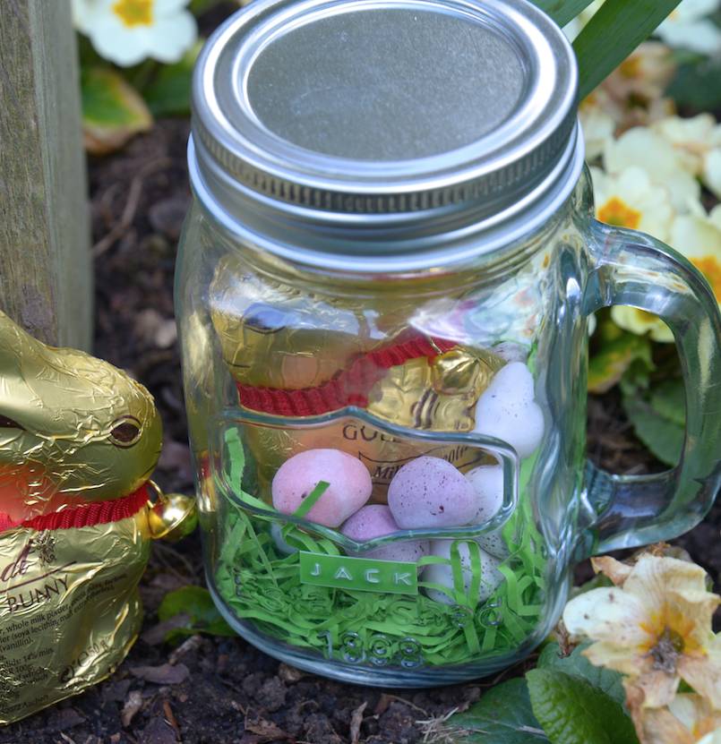 personalised chocolate bunny in a mason jar by thelittleboysroom