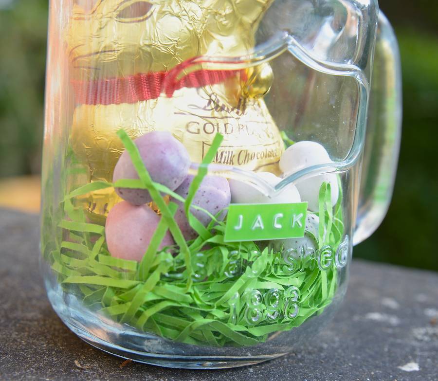 personalised chocolate bunny in a mason jar by thelittleboysroom