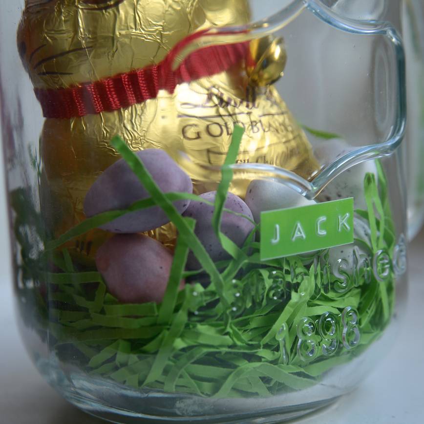 personalised chocolate bunny in a mason jar by thelittleboysroom