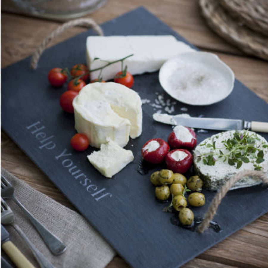 'help yourself' slate cheese board with handles by all things brighton