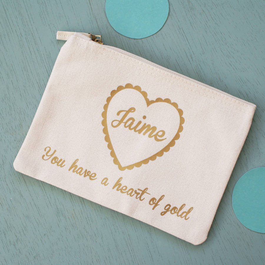 personalised heart of gold make up pouch by sparks and daughters