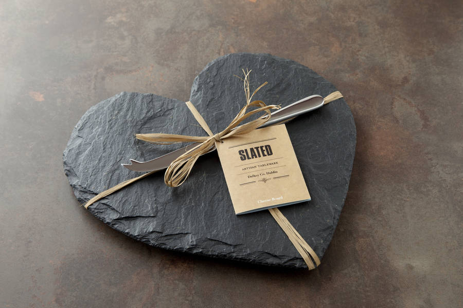 slate heart cheese board and knife set by slated