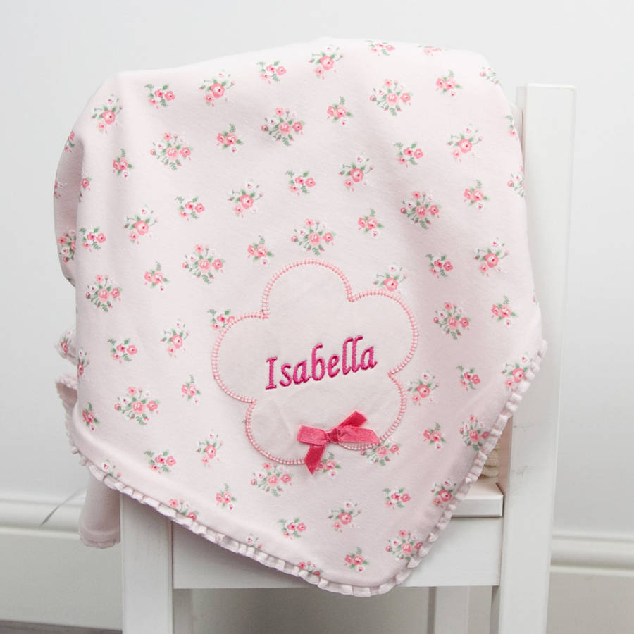personalised flower appliqué ditsy print blanket by my 1st years