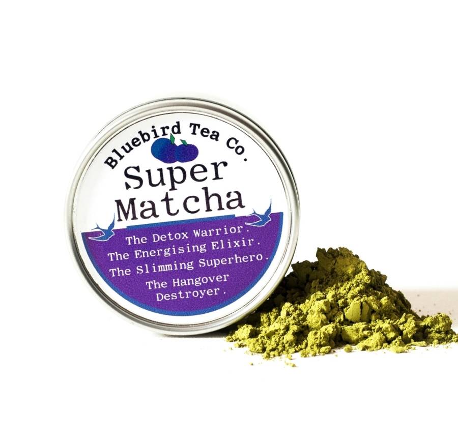 super matcha green tea with acai and blueberry by bird & blend tea co