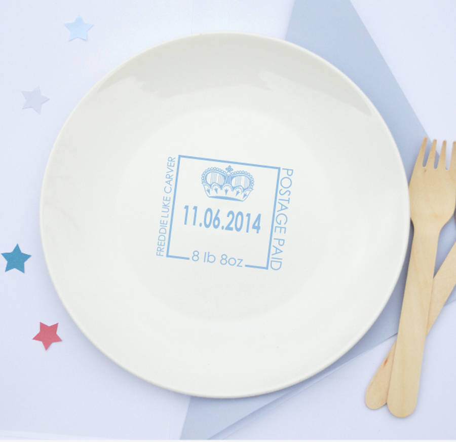 Boys Personalised New Baby Ceramic Plate