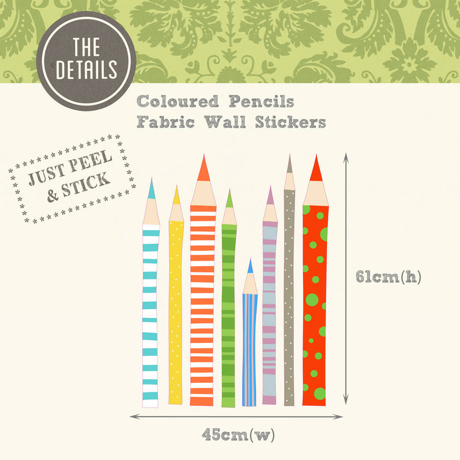 coloured pencils fabric wall stickers by snuggledust studios
