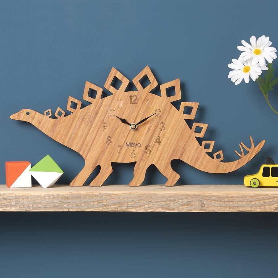 stegosaurus personalised children's dinosaur clock by owl & otter