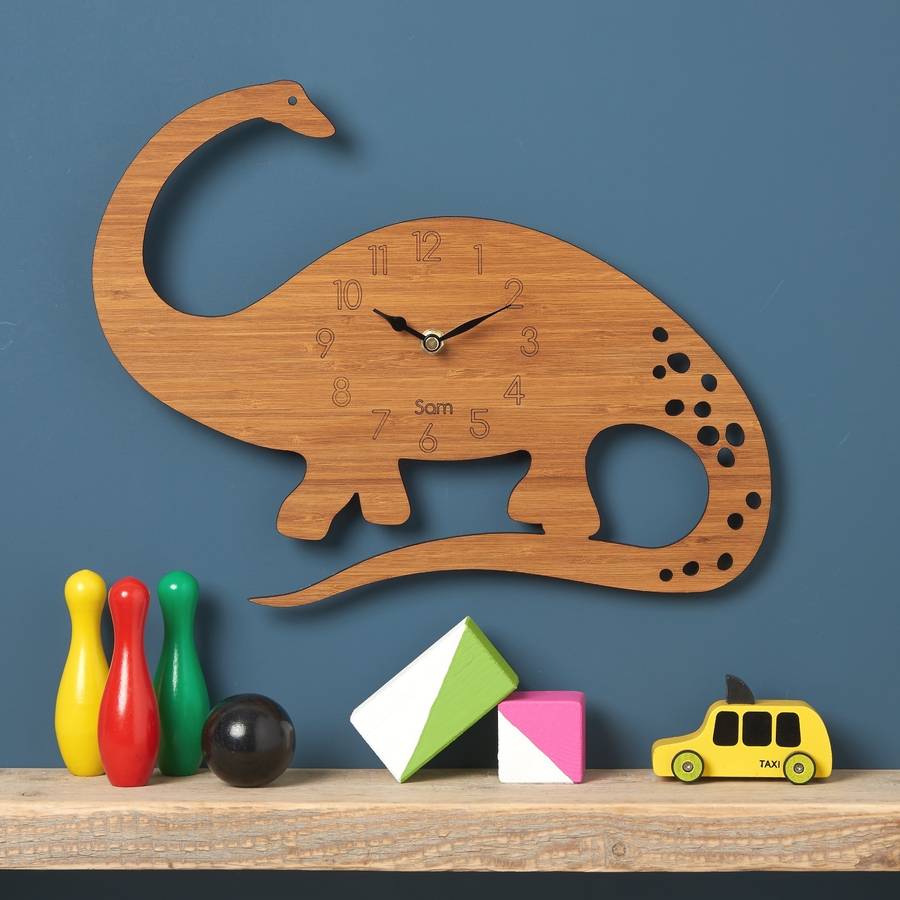 diplodocus personalised children's dinosaur clock by owl & otter