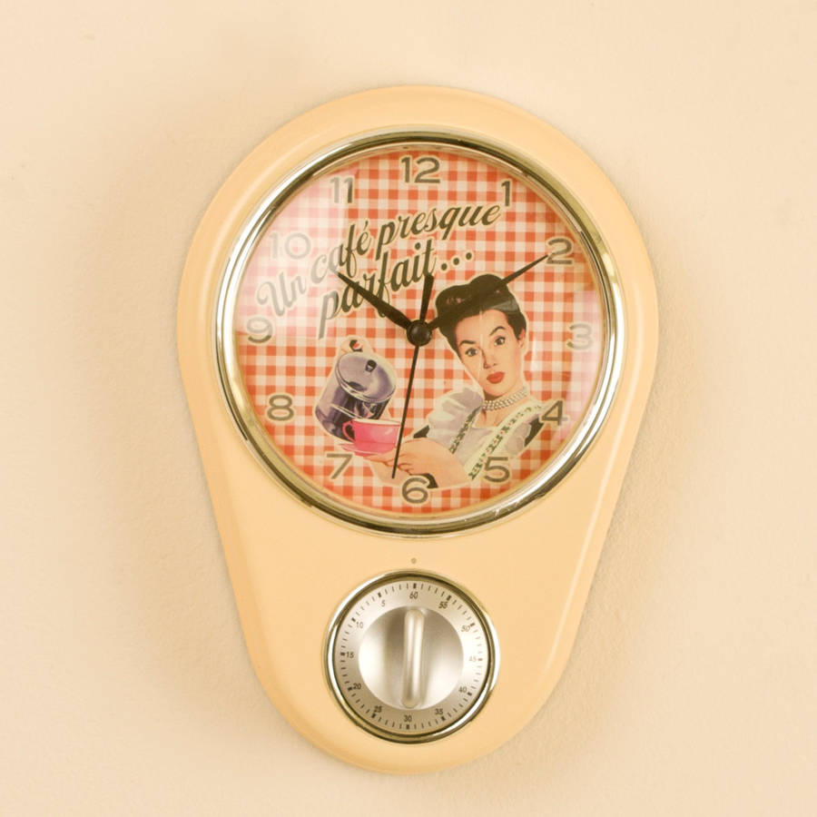 retro café cream kitchen wall clock with timer by dibor