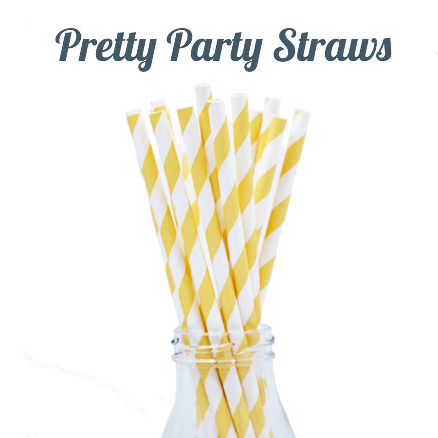 set of 16 stripy yellow paper straws by feather grey parties
