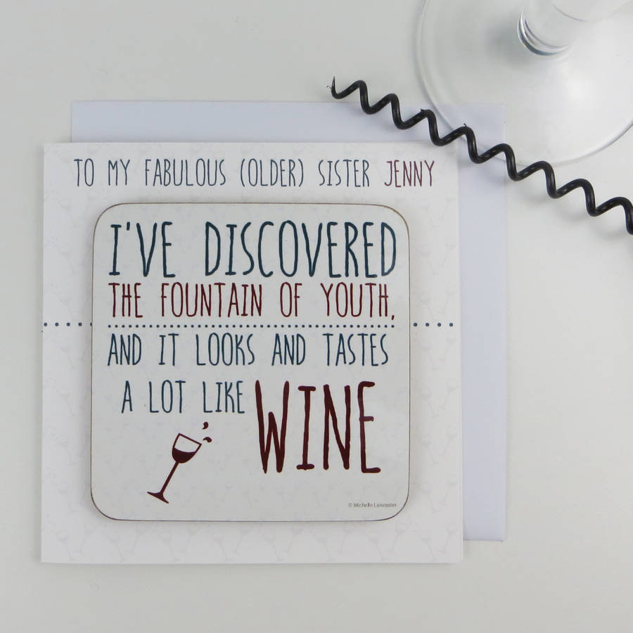 funny 'fountain of youth' wine quote card with coaster by wink design